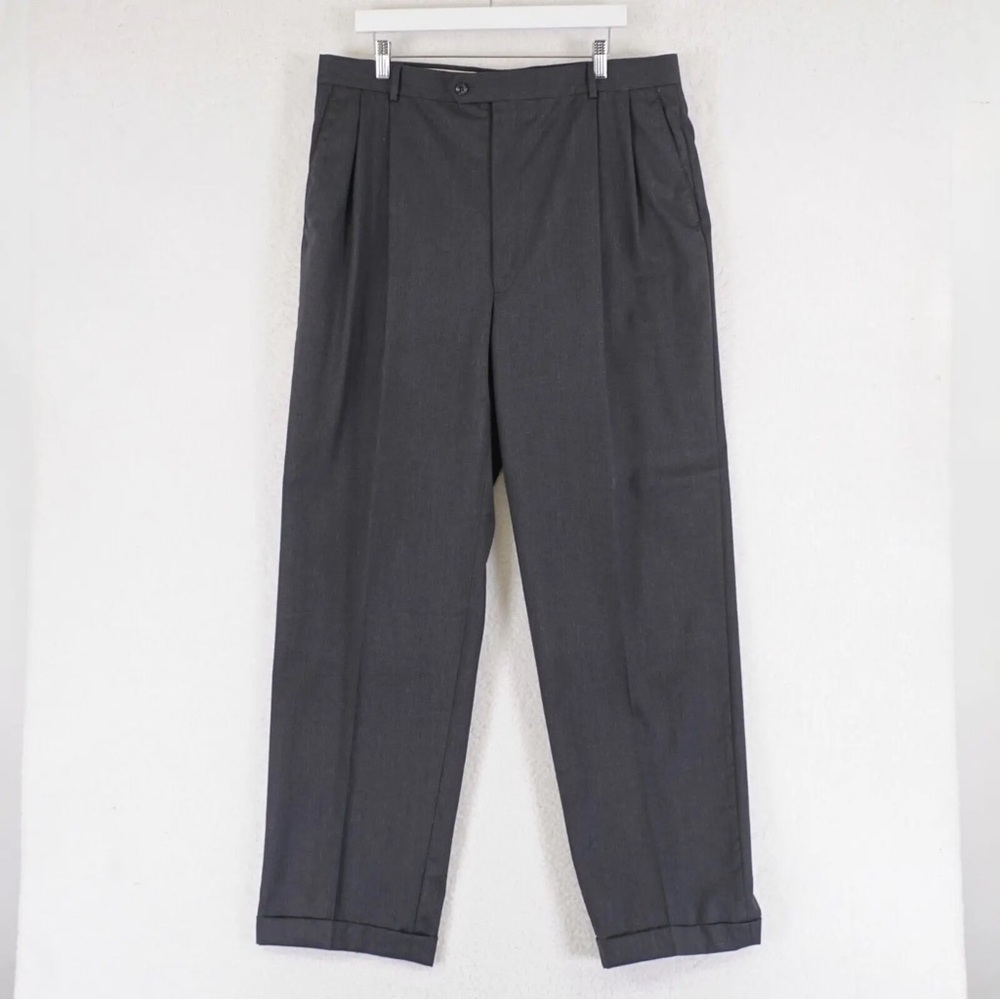 Joseph & Feiss (32) Gold Gray Pleated Front 100% Wool Men’s Dress Trouser Pants